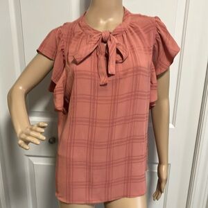 Women's Coral Plaid Top